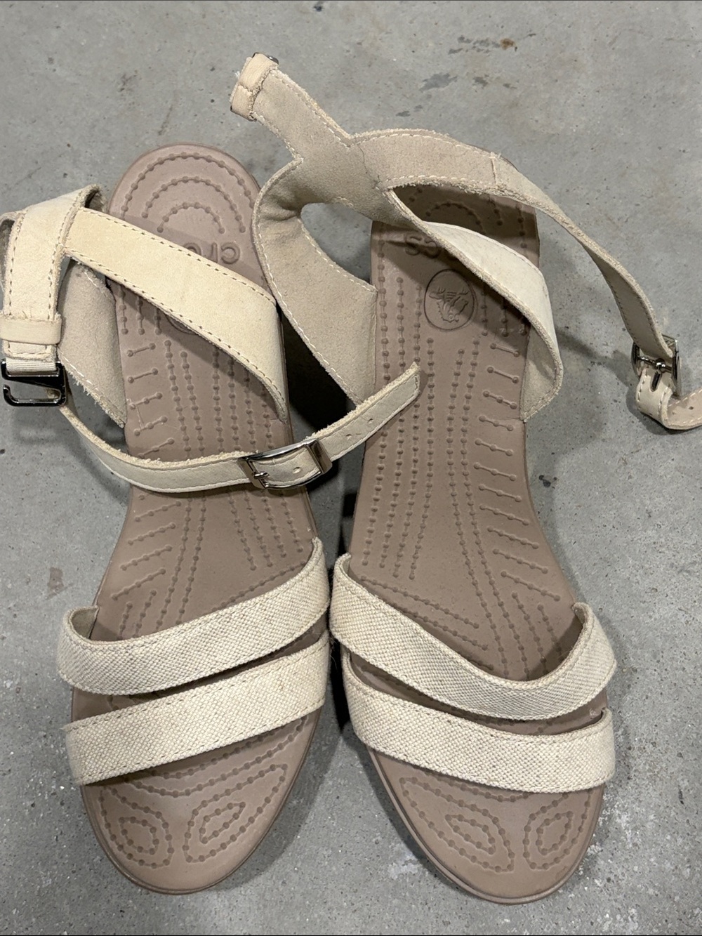 CROCS Women's Beige/Taupe Strappy Wedge Sandals